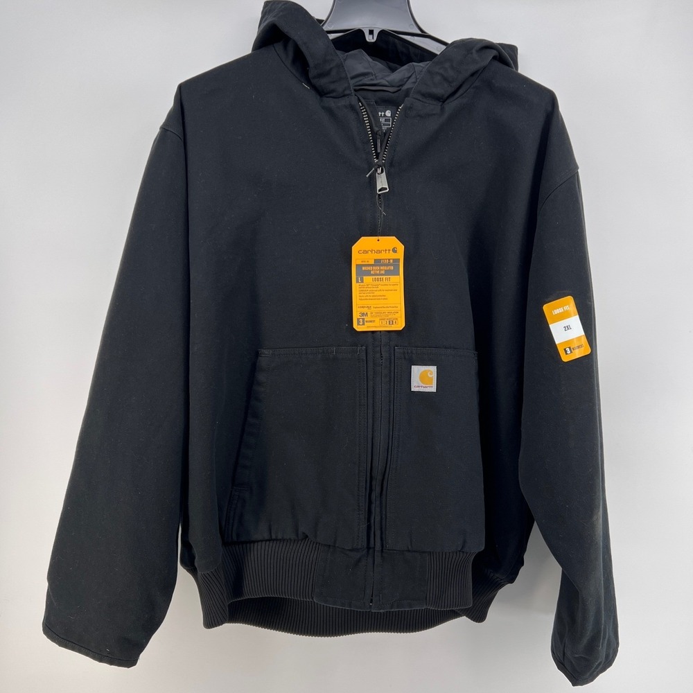 Carhartt J130-M Black Zip Quilted Lined Insulated Work Jacket Hood Mens 2XL New